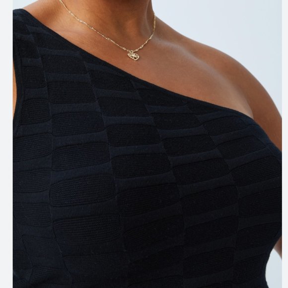 Cotton On Curve Twiggy Jacquard Black Texture One Shoulder Top NWT - Picture 4 of 4